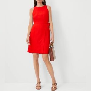 LOFT Petites Textured Wrap High Neck Mini Dress in Red Women's 2P $90